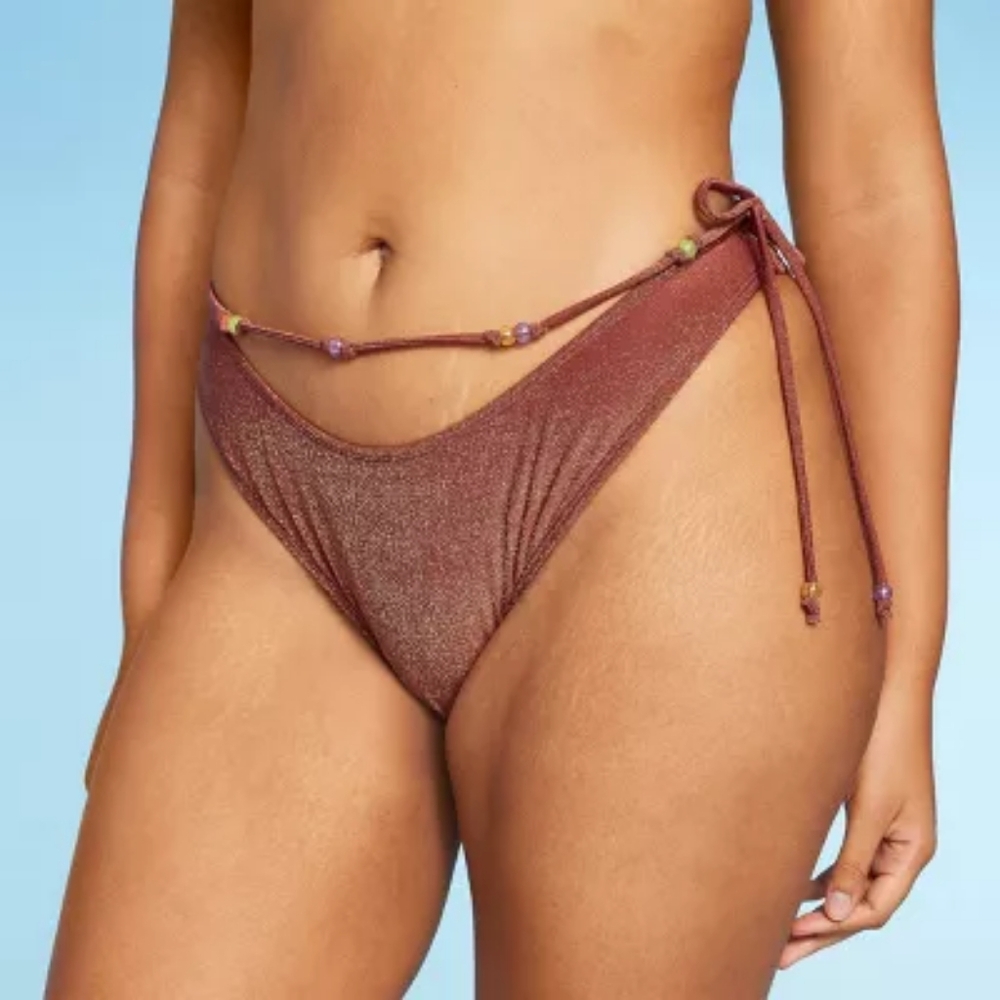 Women's Beaded Side-Tie Extra Cheeky Extra High Leg Bikini Bottom Wild Fable XS